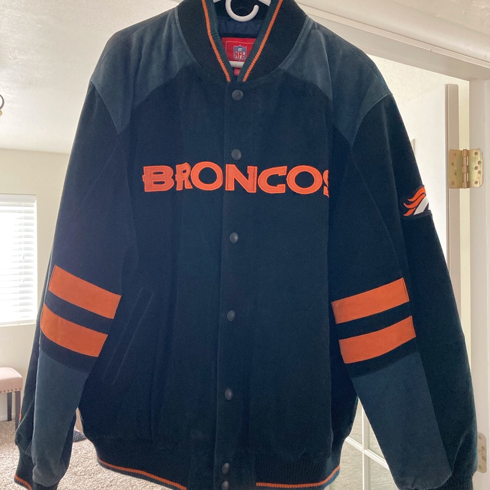 Denver Broncos men’s suede varsity jacket. XL